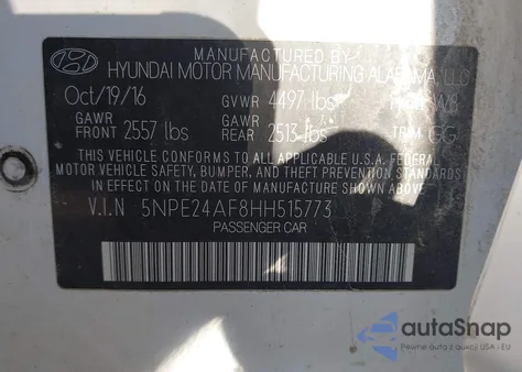 2017 Hyundai Sonata Se из США, поврежденный, VIN 5NPE24AF8HH515773